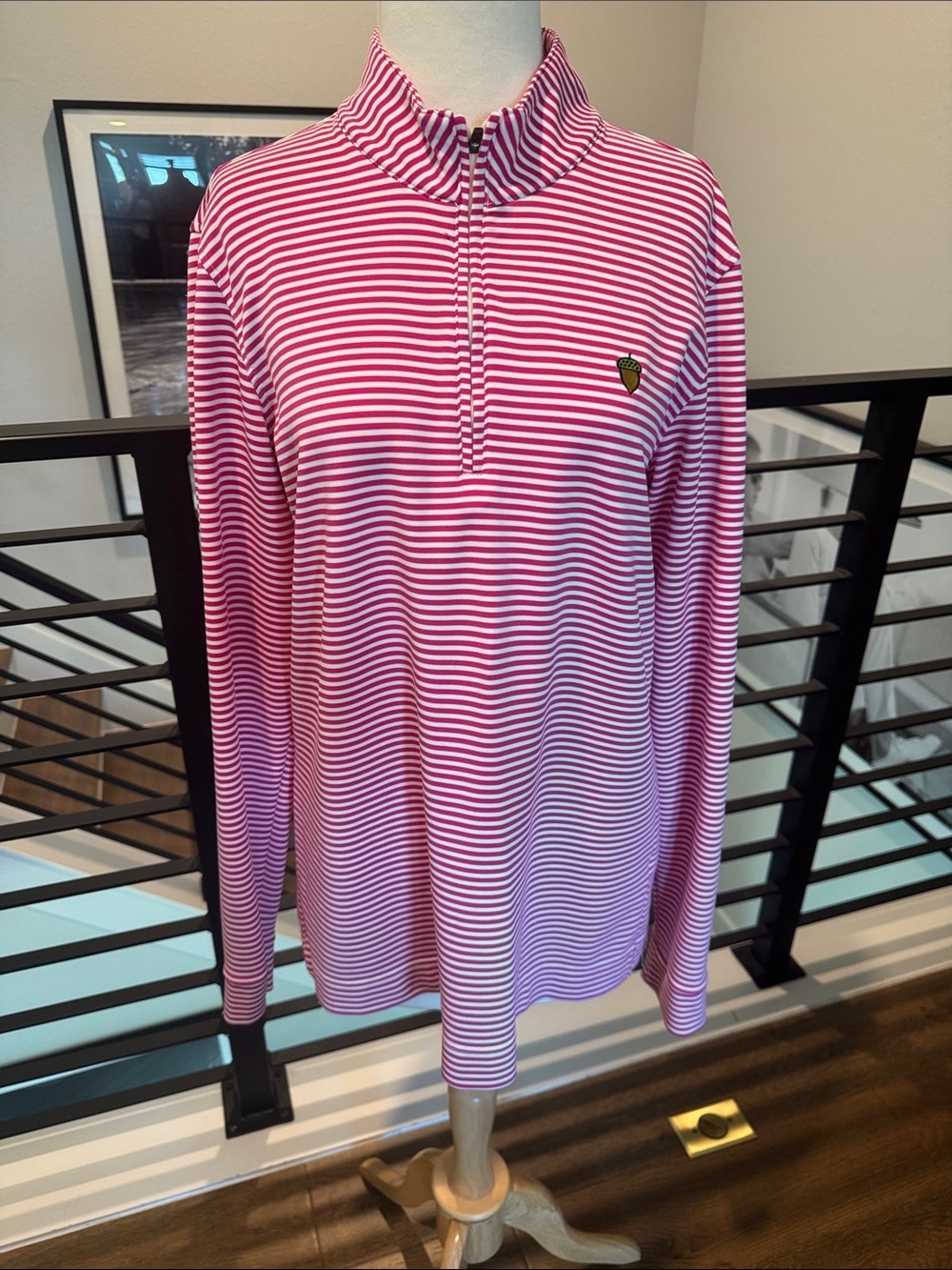 Fennec Performance Golf Quarter Zip Pullover Men’s L Pink White Stripe Spani